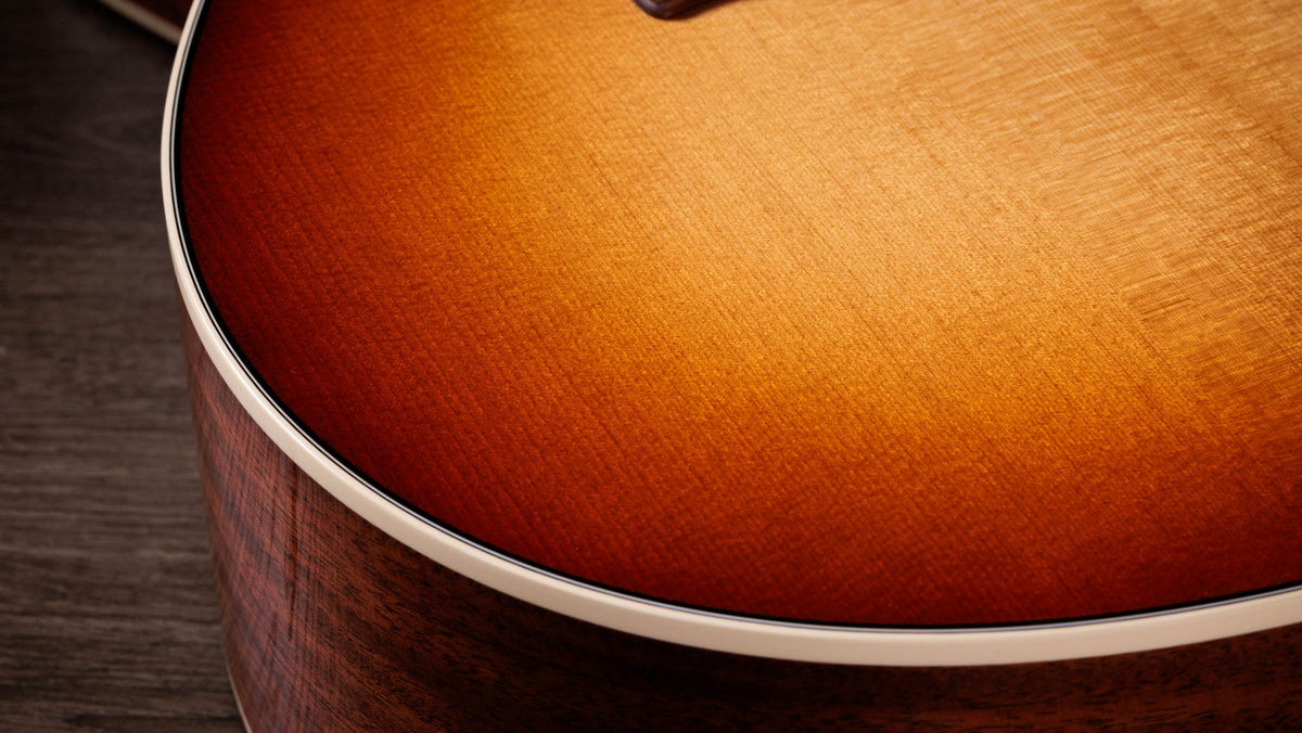 Đàn guitar acoustic điện Taylor Ben Harper Gold Label 512e màu Golden Brown Edgeburst – cận thùng đàn mặt trước