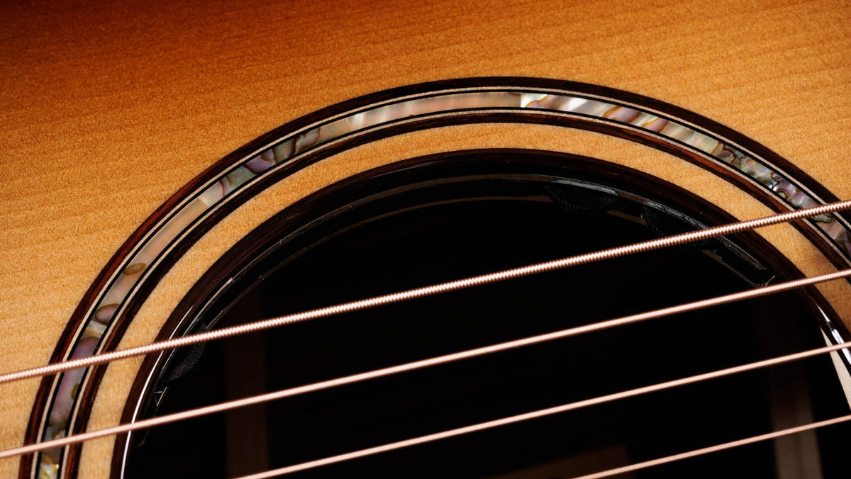 Đàn guitar acoustic điện Taylor Builder's Edition 814ce LTD Macassar Ebony – cận hoa văn viền lỗ thoát âm (rosette)