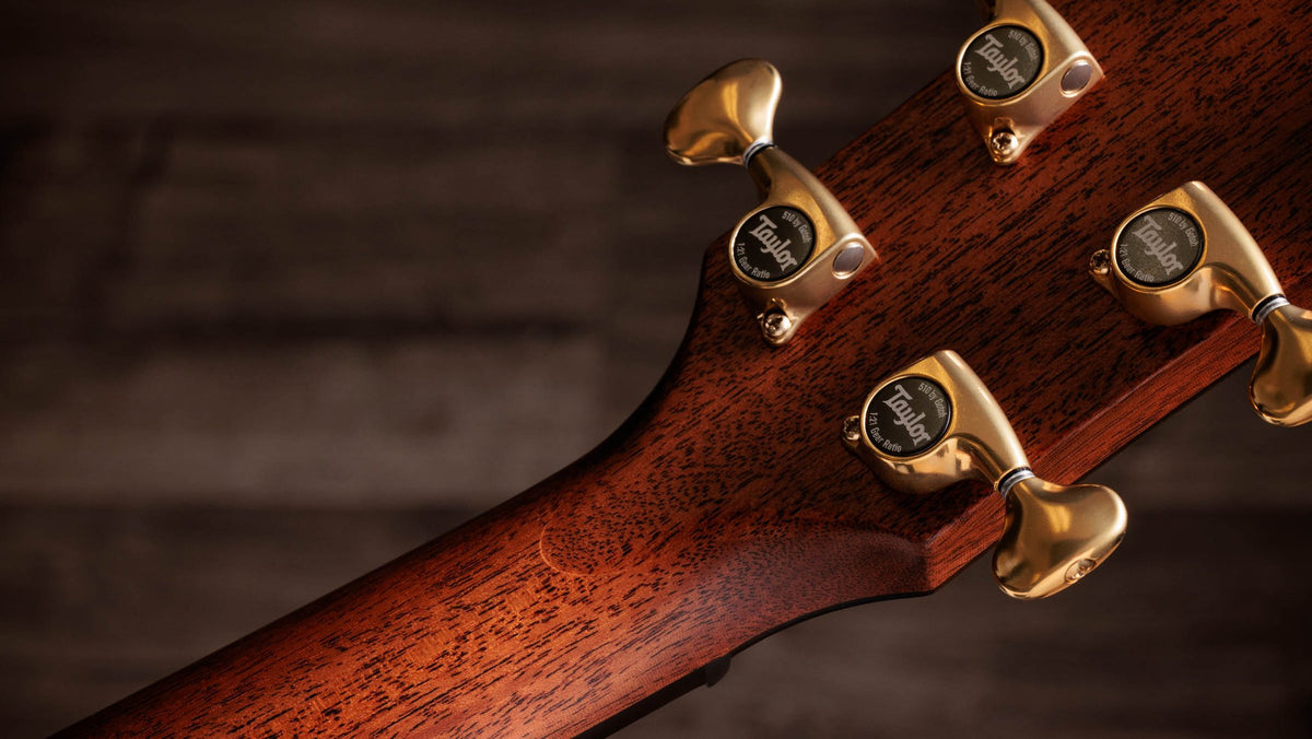 Đàn guitar acoustic điện Taylor Builder's Edition 814ce LTD Macassar Ebony – mặt sau đầu đàn và bộ khóa lên dây