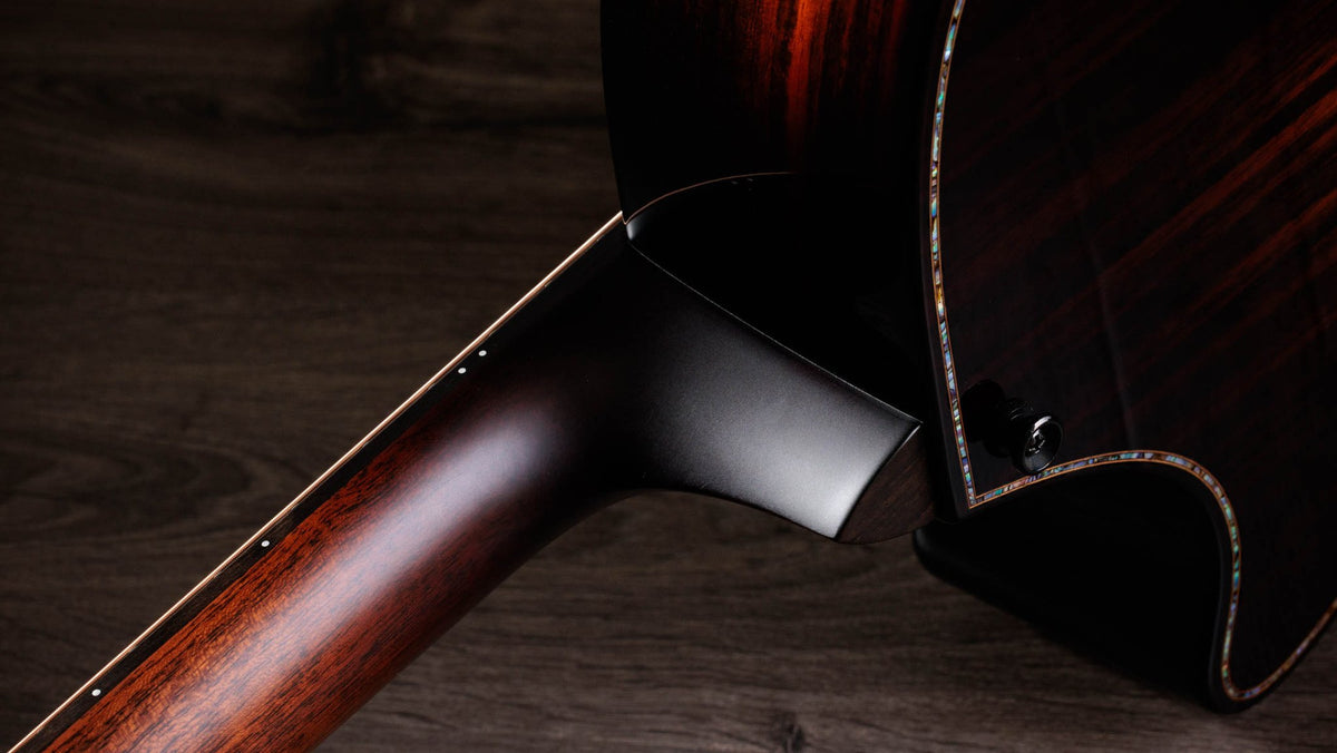 Đàn guitar acoustic điện Taylor Builder's Edition 914ce LTD Macassar Ebony màu Kona Edgeburst – cận gót cần nối thân đàn