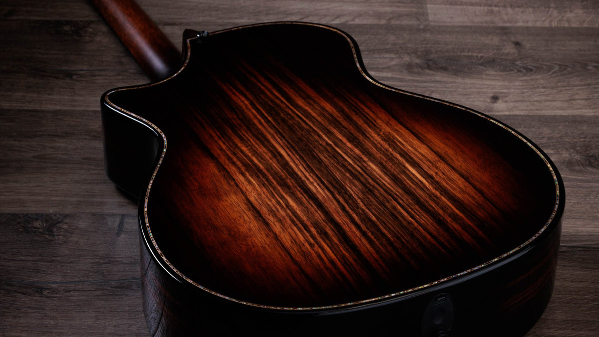 Đàn guitar acoustic điện Taylor Builder's Edition 914ce LTD Macassar Ebony màu Kona Edgeburst – cận vân gỗ mặt lưng