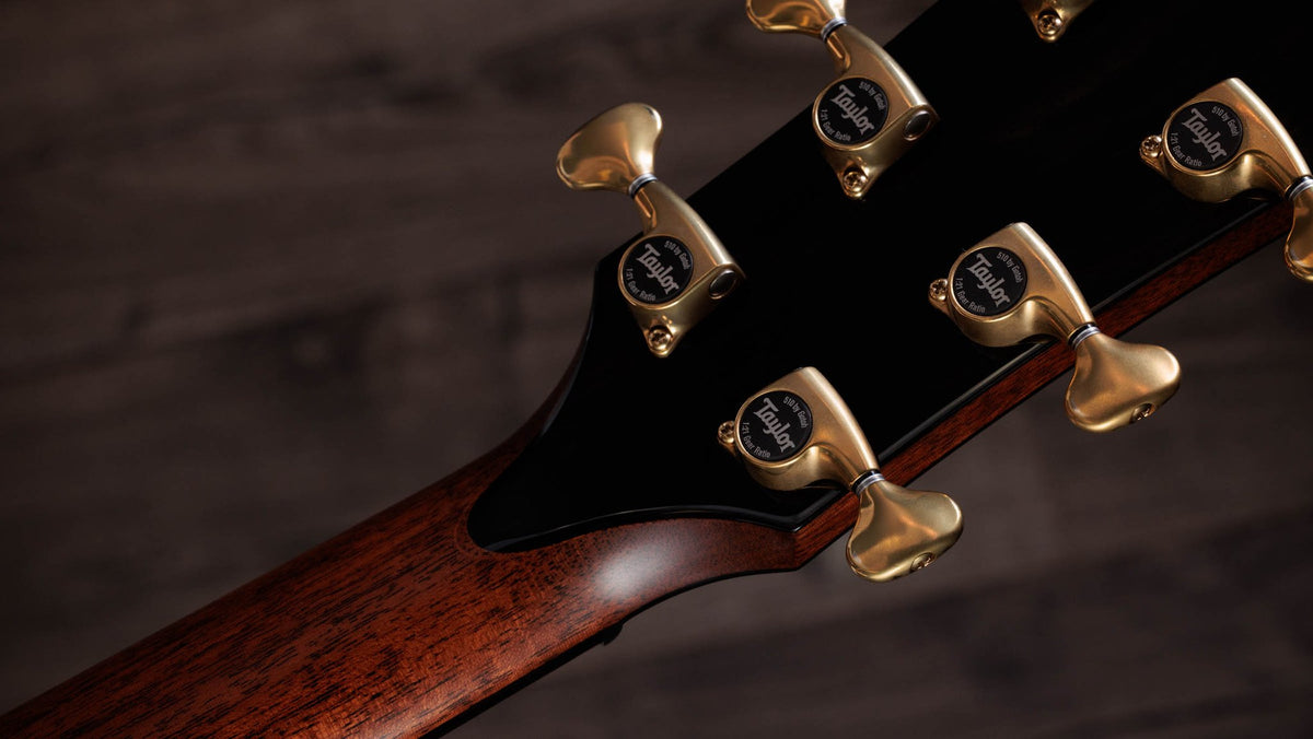 Đàn guitar acoustic điện Taylor Builder's Edition 914ce LTD Macassar Ebony màu Kona Edgeburst – mặt sau đầu đàn và bộ khóa lên dây