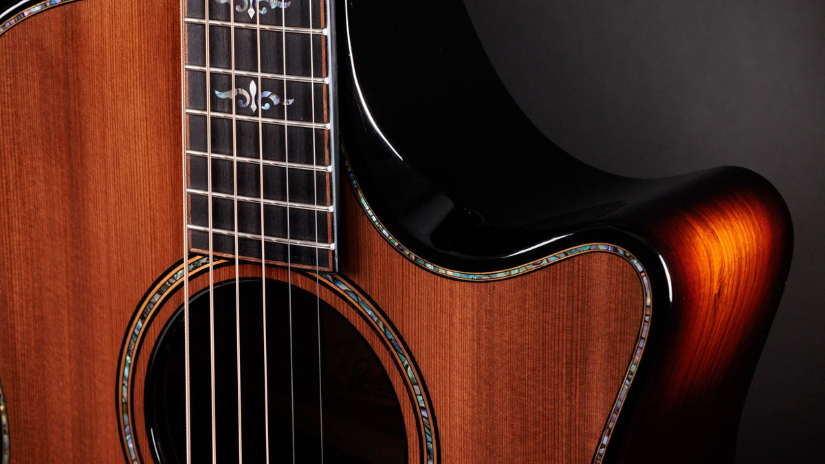 Đàn guitar acoustic điện Taylor Builder's Edition 914ce Sinker Redwood – cận thùng đàn mặt trước