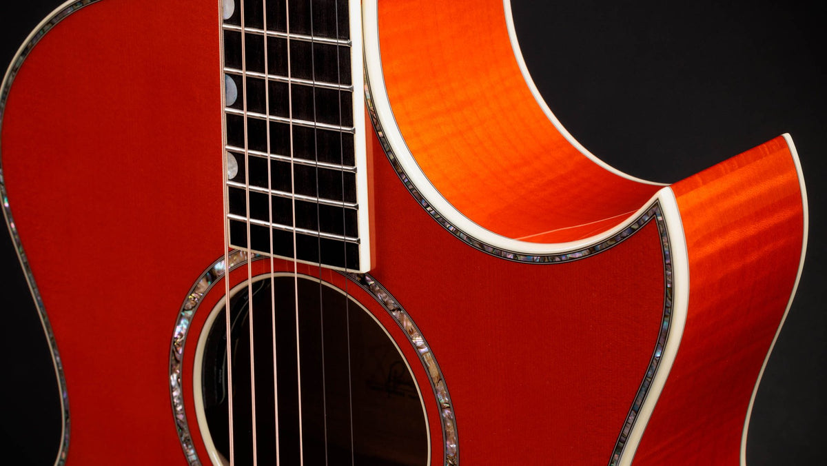 Đàn guitar acoustic điện Taylor Doyle Dykes Signature Model màu Translucent Orange – cận thùng đàn mặt trước