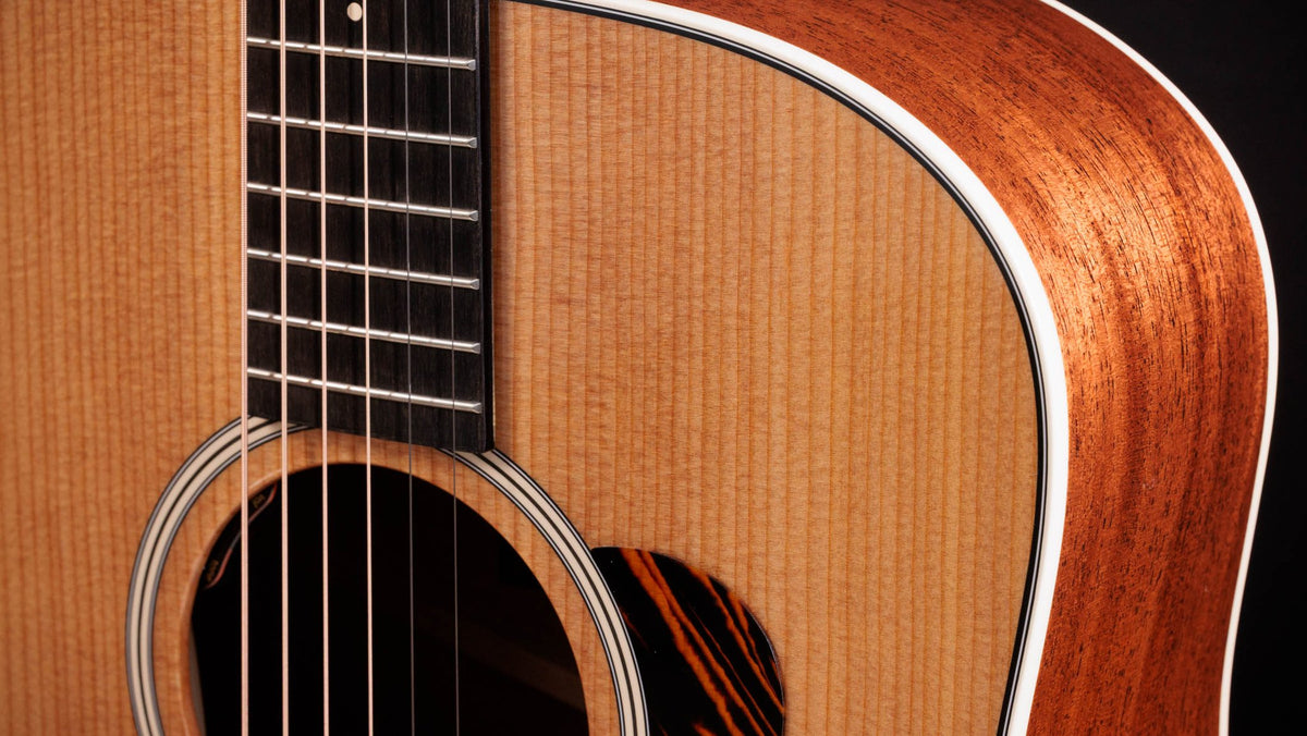 Đàn guitar acoustic điện Taylor Gold Label 510e màu Natural – cận lỗ thoát âm và ngựa đàn