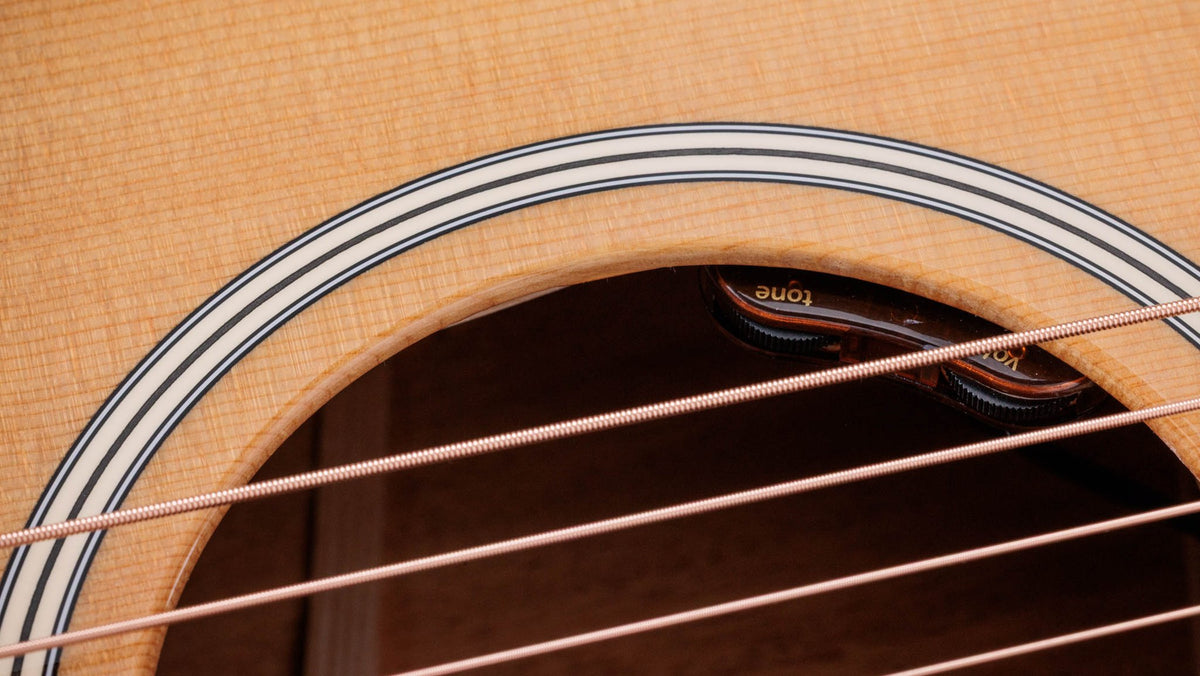 Đàn guitar acoustic điện Taylor Gold Label 514e màu Natural – cận hoa văn viền lỗ thoát âm (rosette)
