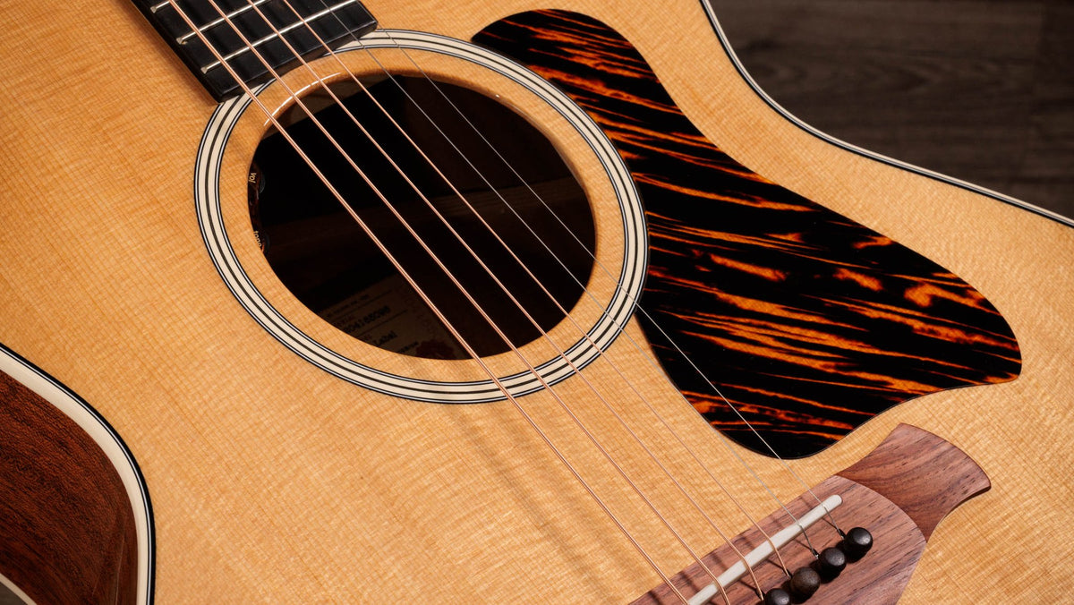 Đàn guitar acoustic điện Taylor Gold Label 514e màu Natural – cận lỗ thoát âm và ngựa đàn