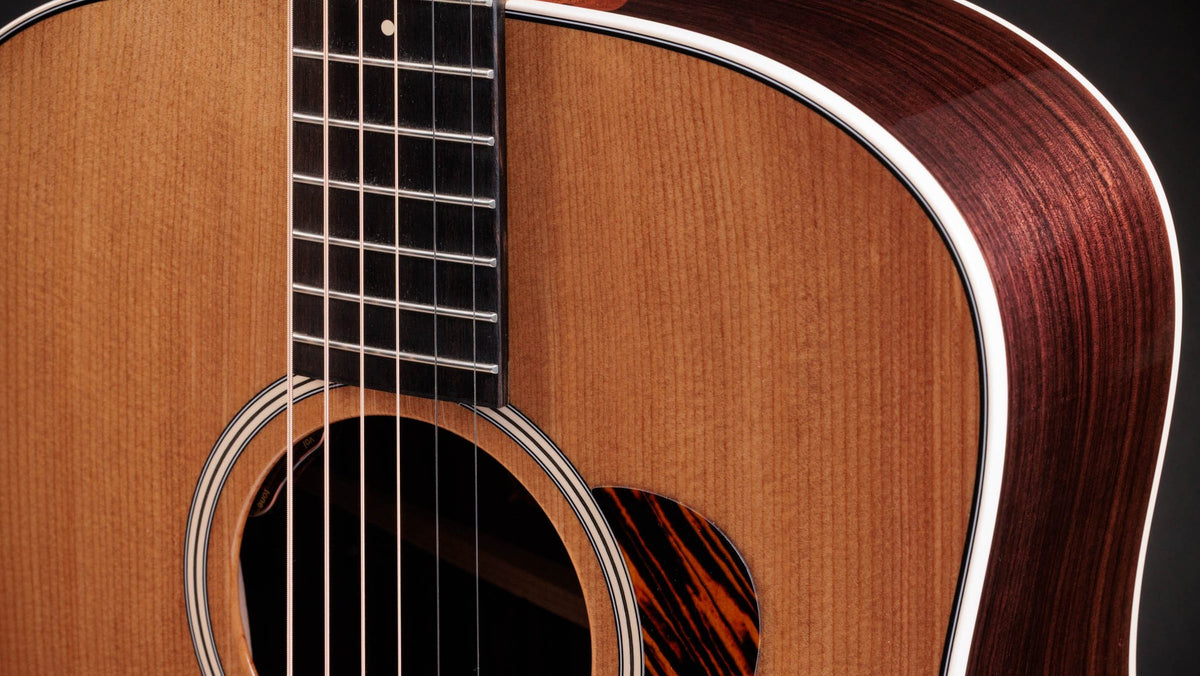 Đàn guitar acoustic điện Taylor Gold Label 710e màu Natural – cận lỗ thoát âm và ngựa đàn