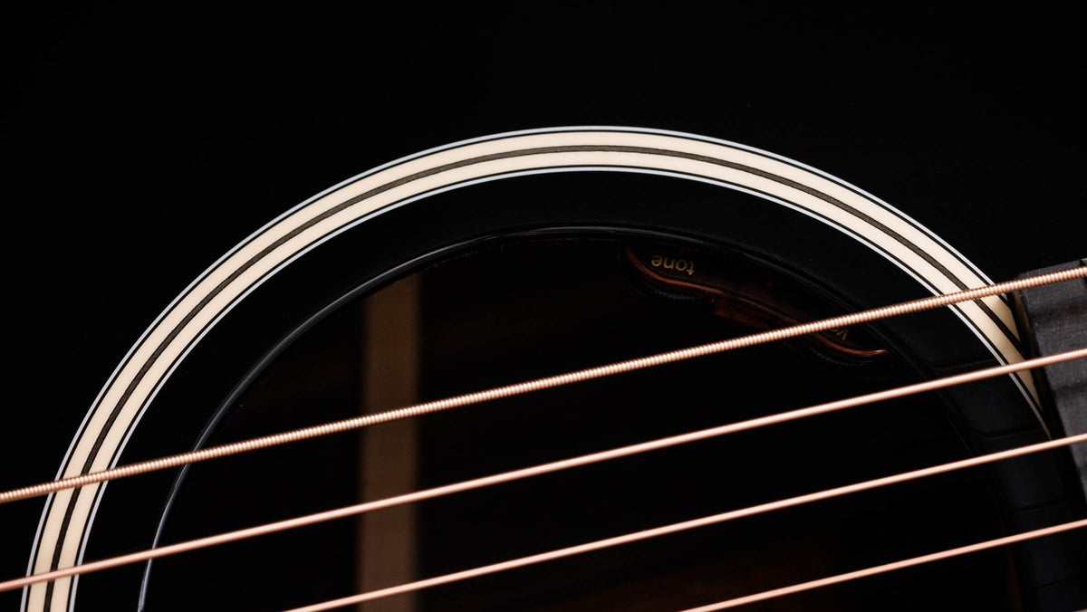 Đàn guitar acoustic điện Taylor Gold Label 717e mặt đen Blacktop – cận hoa văn viền lỗ thoát âm (rosette)