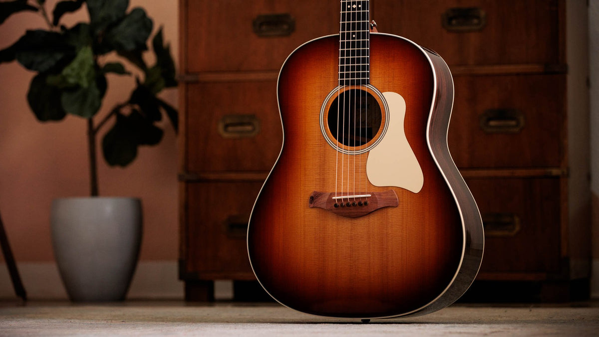 Đàn guitar acoustic điện Taylor Gold Label 717e mặt sunburst nâu vàng, pickguard kem – ảnh chính hãng chụp nằm ngang