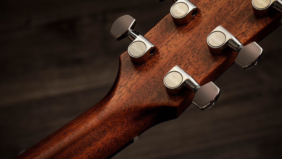 Đàn guitar acoustic điện Taylor Gold Label 717e mặt sunburst nâu vàng, pickguard kem – mặt sau đầu đàn và bộ khóa lên dây