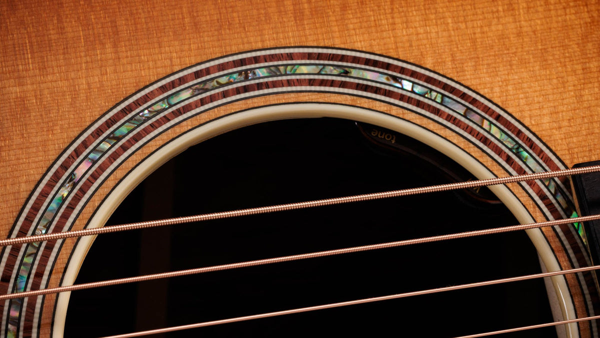 Đàn guitar acoustic điện Taylor Gold Label 817e mặt Sunburst – cận hoa văn viền lỗ thoát âm (rosette)