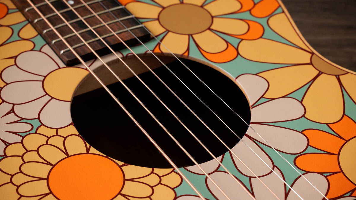 Đàn guitar acoustic điện Taylor GS Mini-e Special Edition màu Floral Blue – cận hoa văn viền lỗ thoát âm (rosette)