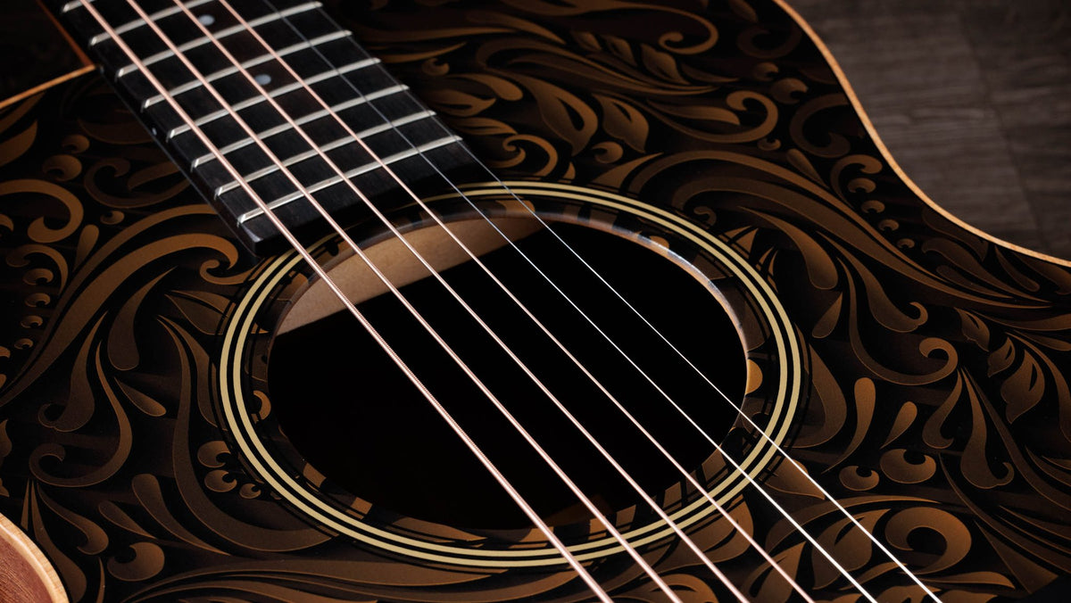 Đàn guitar acoustic điện Taylor GS Mini-e Special Edition màu Paisley Burst – cận hoa văn viền lỗ thoát âm (rosette)