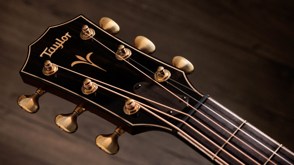 Đàn guitar acoustic điện Taylor K24ce – cận đầu đàn và logo Taylor
