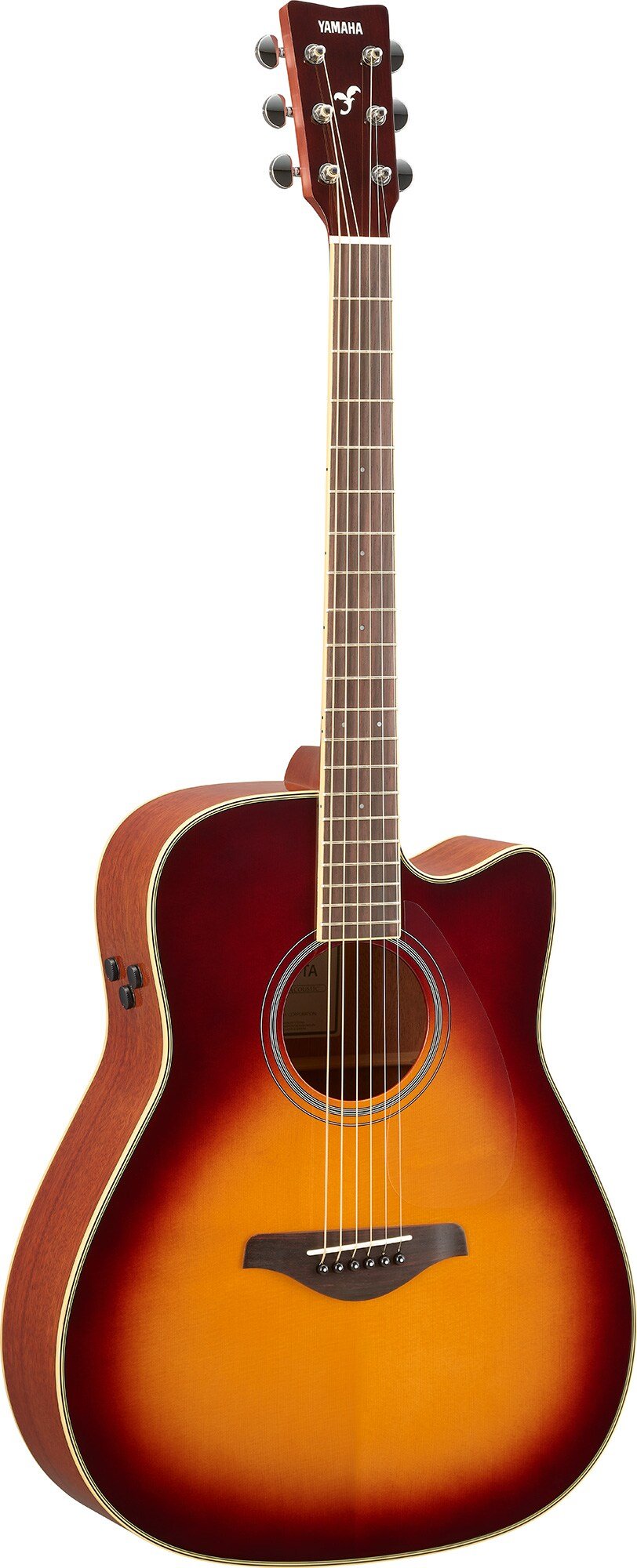 Đàn guitar acoustic điện Yamaha FGC-TA màu Brown Sunburst – góc nghiêng 3/4 toàn thân