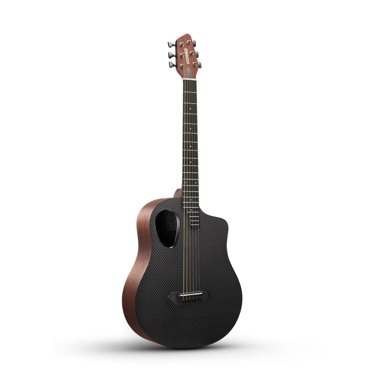 Đàn guitar acoustic Donner RISING-G1 màu Brown – góc nghiêng 3/4 toàn thân