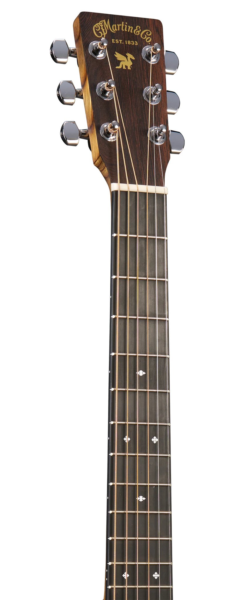 Đàn guitar acoustic du lịch Martin LX2 Life is Good màu Natural – cận đầu đàn và logo Martin