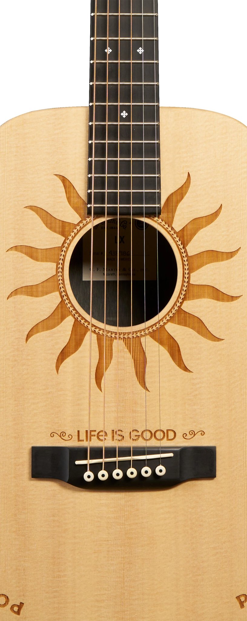 Đàn guitar acoustic du lịch Martin LX2 Life is Good màu Natural – cận thùng đàn mặt trước