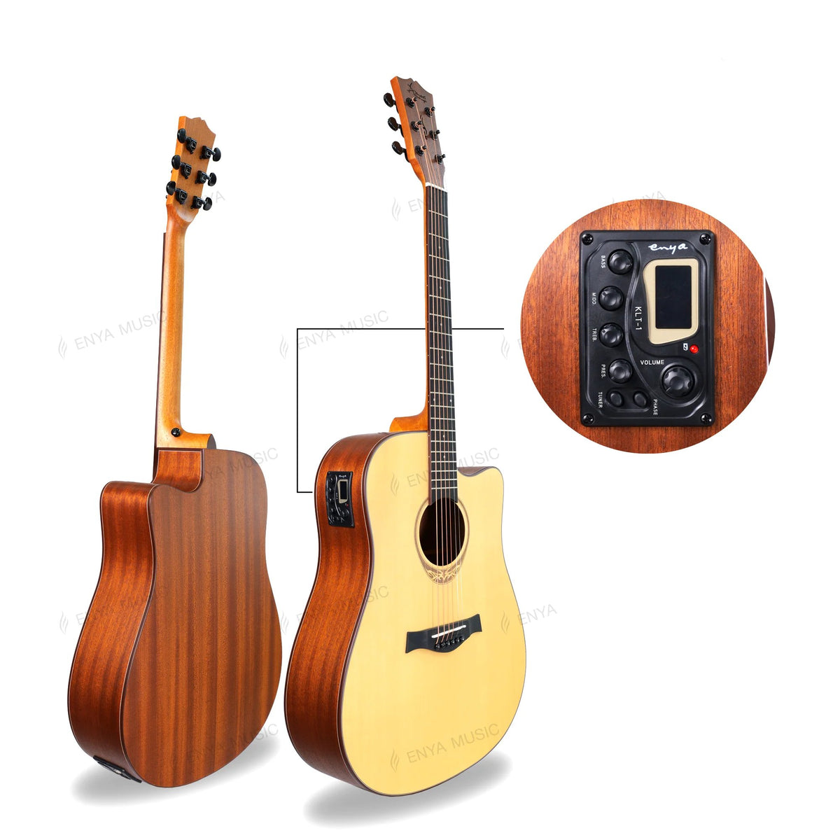 Đàn guitar acoustic Enya Amari 418C bản EQ KLT-1 – mặt trước và mặt lưng