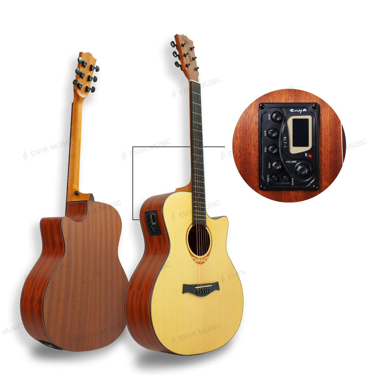 Đàn guitar acoustic Enya Amari 428C màu Natural – mặt trước và mặt lưng
