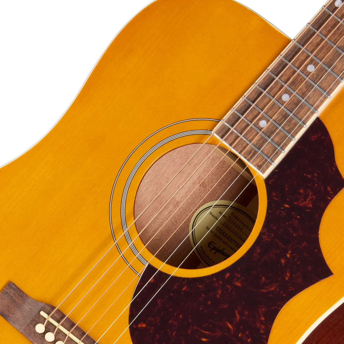 Đàn guitar acoustic Epiphone Hummingbird Tribute màu Antique Natural – cận hoa văn viền lỗ thoát âm (rosette)
