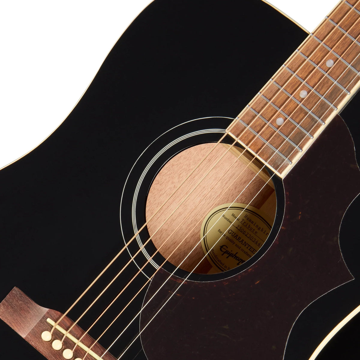 Đàn guitar acoustic Epiphone Hummingbird Tribute màu Ebony – cận hoa văn viền lỗ thoát âm (rosette)