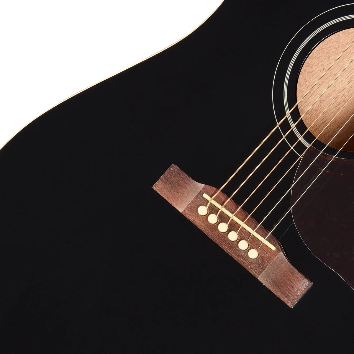 Đàn guitar acoustic Epiphone Hummingbird Tribute màu Ebony – cận lỗ thoát âm và ngựa đàn