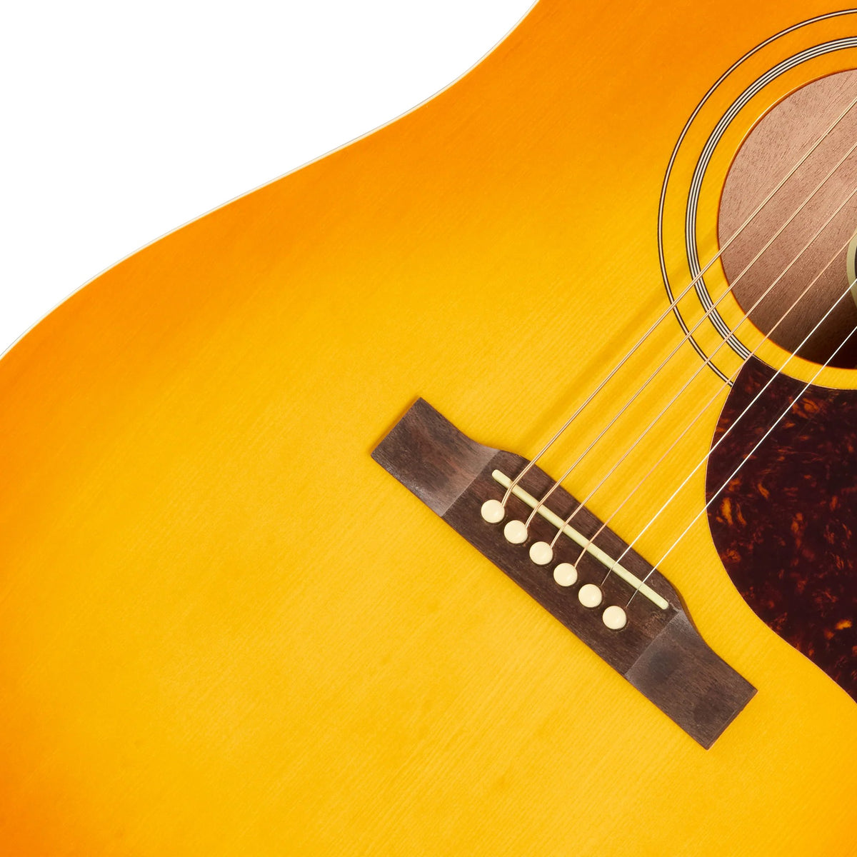 Đàn guitar acoustic Epiphone Hummingbird Tribute màu Heritage Cherry Sunburst – cận lỗ thoát âm và ngựa đàn