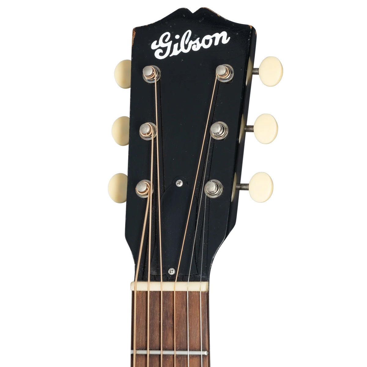Đàn guitar acoustic Gibson 1933 L-00 màu Ebony Light Aged – cận đầu đàn và logo Gibson