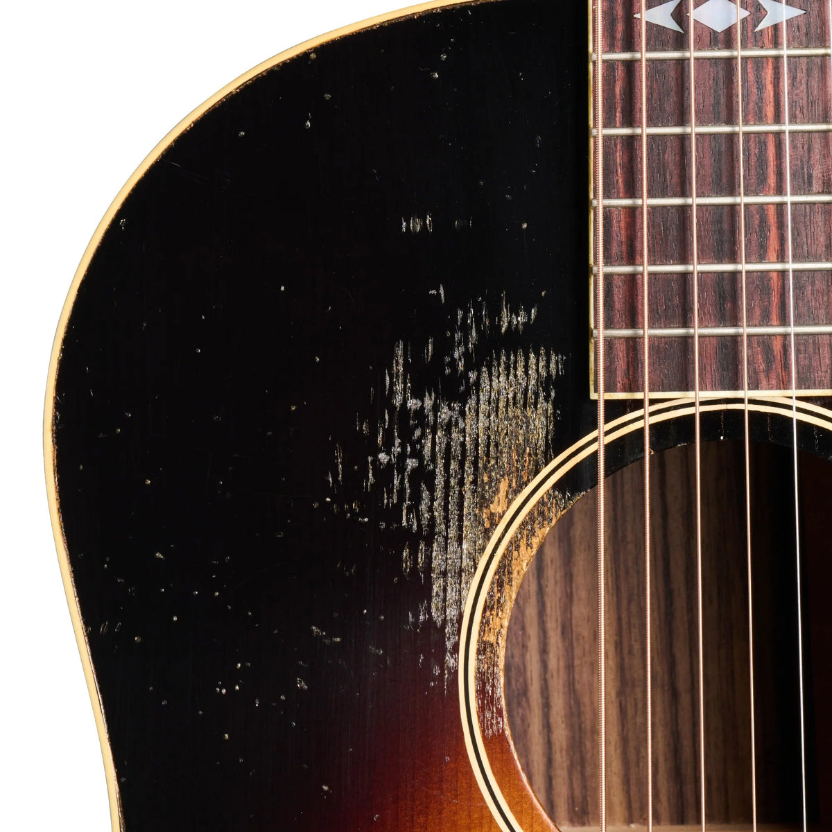 Đàn guitar acoustic Gibson 1936 Advanced Jumbo Reissue màu Heavy Aged Vintage Sunburst – cận chi tiết hoàn thiện