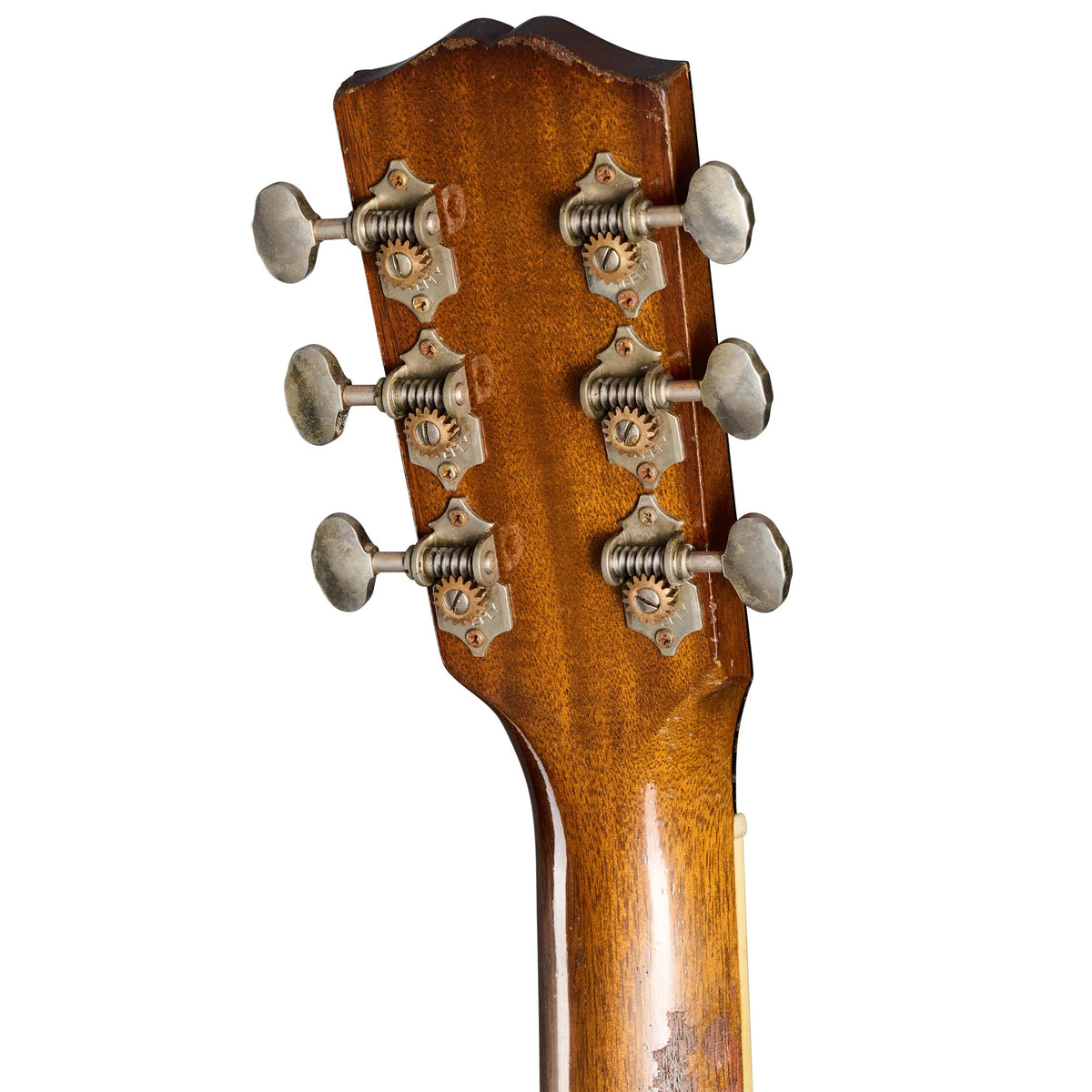 Đàn guitar acoustic Gibson 1936 Advanced Jumbo Reissue màu Heavy Aged Vintage Sunburst – mặt sau đầu đàn và bộ khóa lên dây
