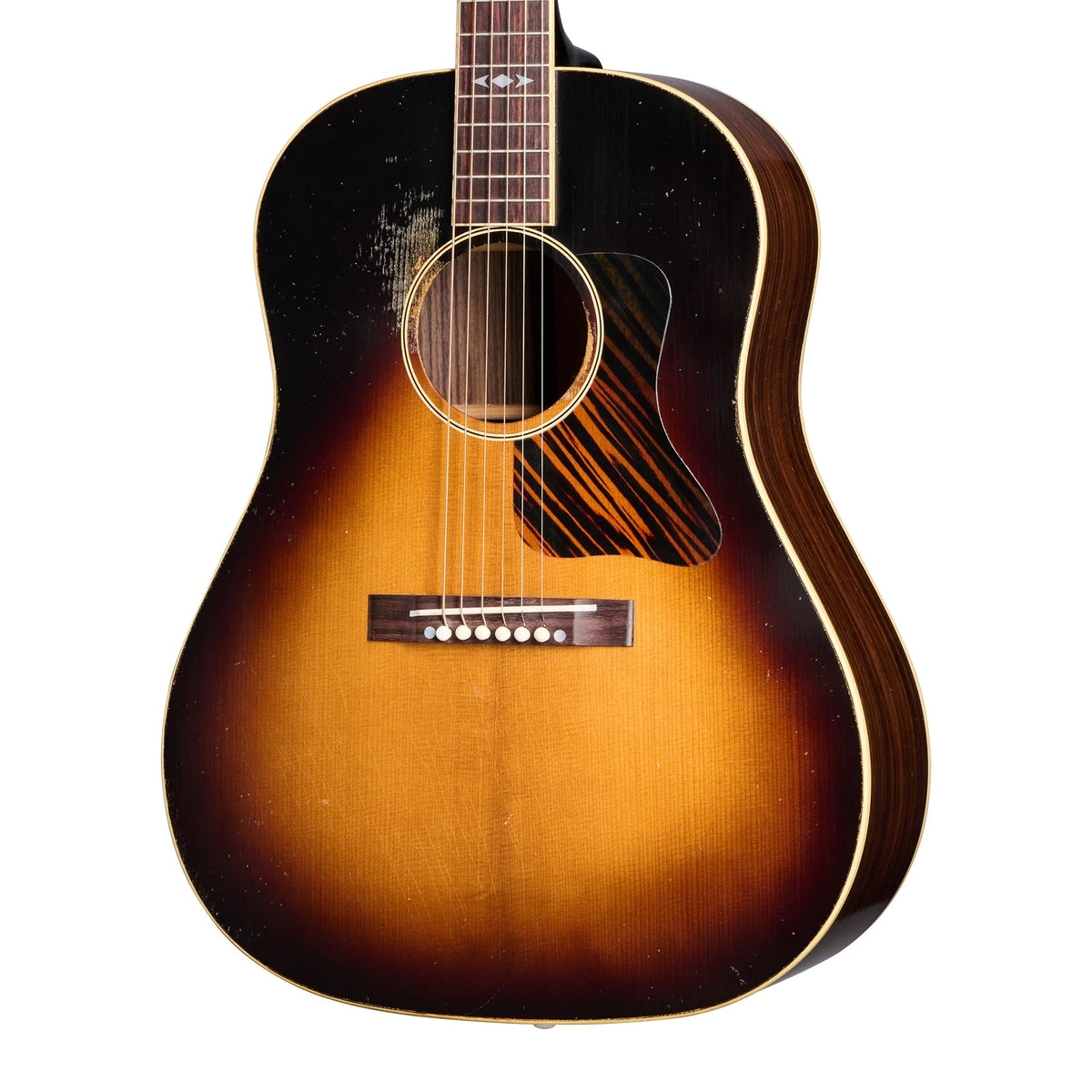 Đàn guitar acoustic Gibson 1936 Advanced Jumbo Reissue màu Heavy Aged Vintage Sunburst – thùng đàn chụp nghiêng