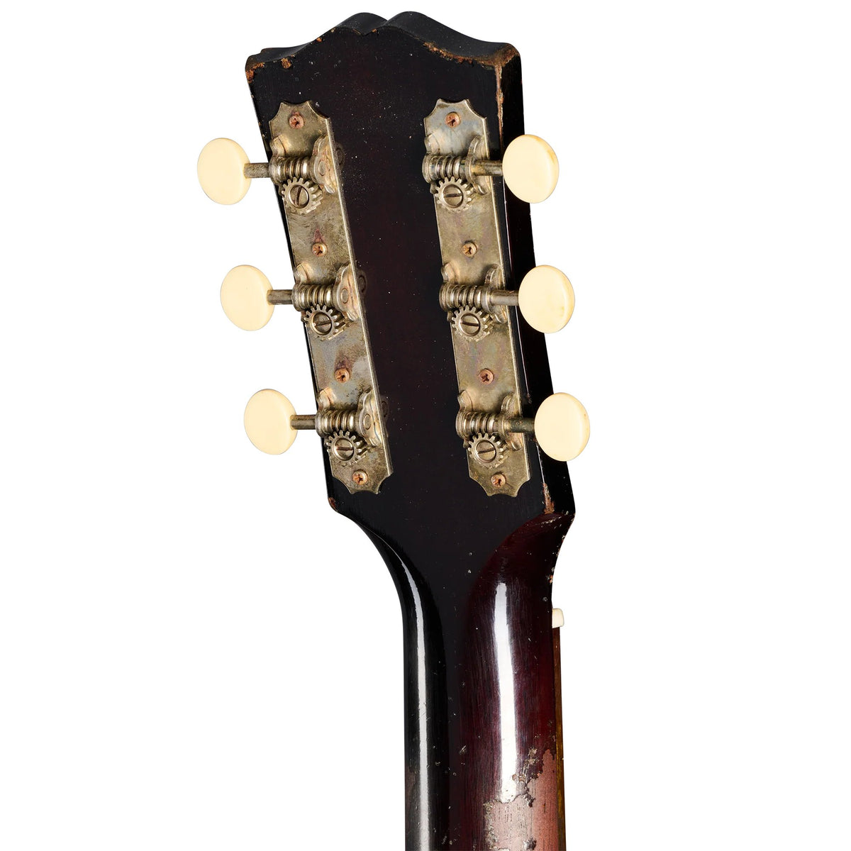 Đàn guitar acoustic Gibson 1942 Banner J-45 Reissue màu Heavy Aged Vintage Sunburst – mặt sau đầu đàn và bộ khóa lên dây