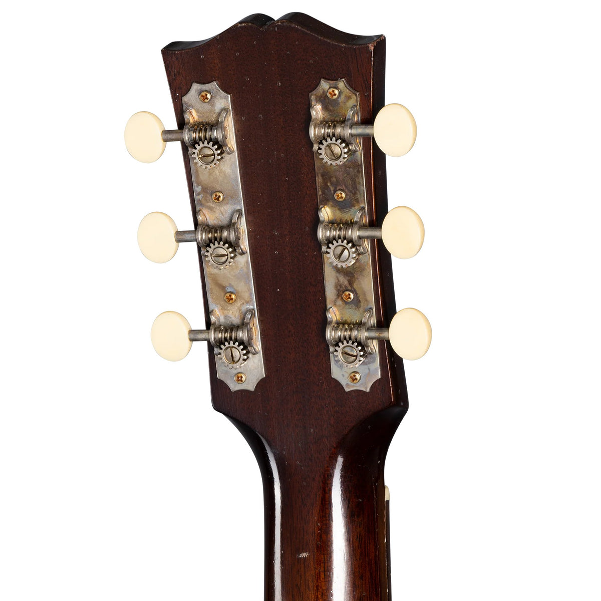 Đàn guitar acoustic Gibson 1942 Banner J-45 Reissue màu Light Aged Vintage Sunburst – mặt sau đầu đàn và bộ khóa lên dây