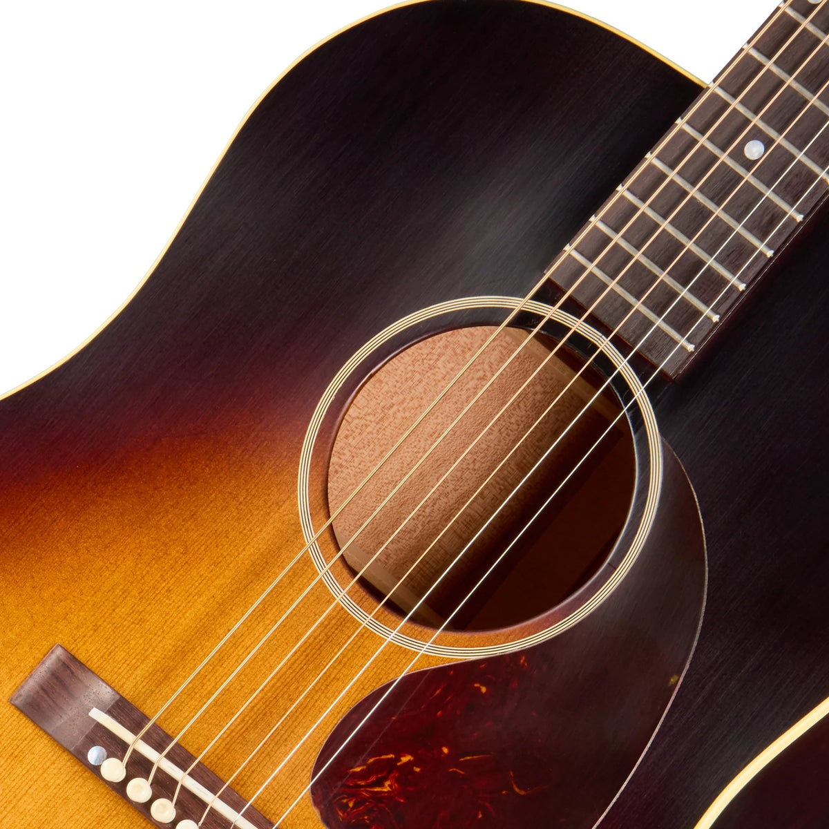 Đàn guitar acoustic Gibson 1942 Banner J-45 Reissue màu Ultra Light Aged Vintage Sunburst – cận hoa văn viền lỗ thoát âm (rosette)