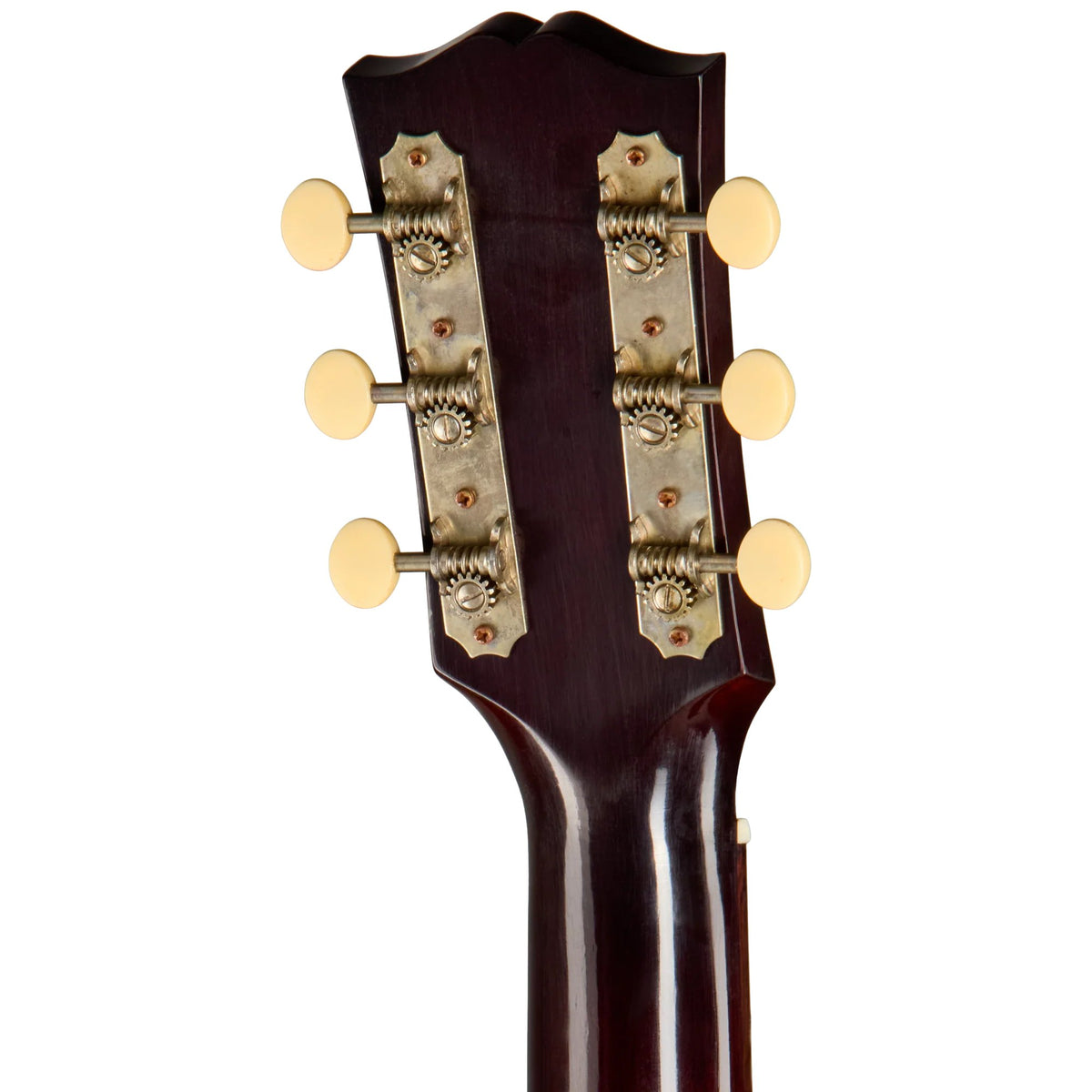 Đàn guitar acoustic Gibson 1942 Banner J-45 Reissue màu Ultra Light Aged Vintage Sunburst – mặt sau đầu đàn và bộ khóa lên dây