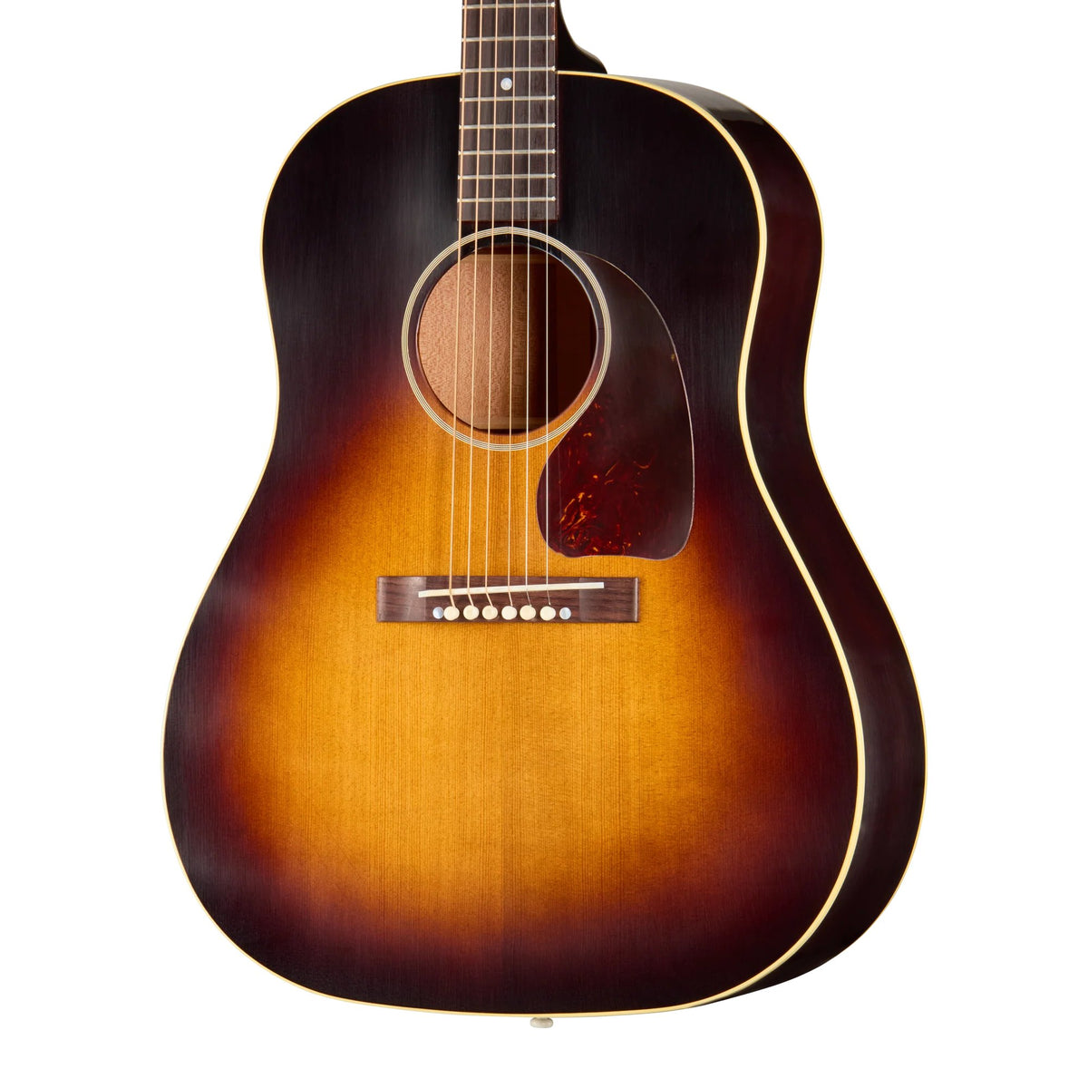 Đàn guitar acoustic Gibson 1942 Banner J-45 Reissue màu Ultra Light Aged Vintage Sunburst – thùng đàn chụp nghiêng