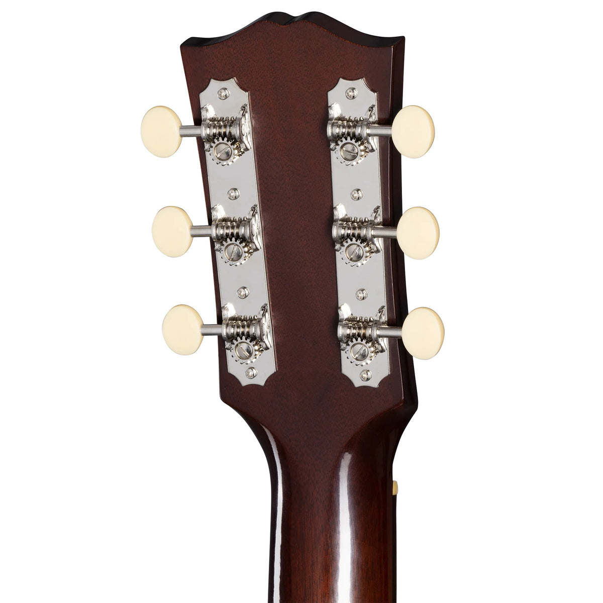 Đàn guitar acoustic Gibson 1942 Banner J-45 Reissue màu Vintage Sunburst – mặt sau đầu đàn và bộ khóa lên dây