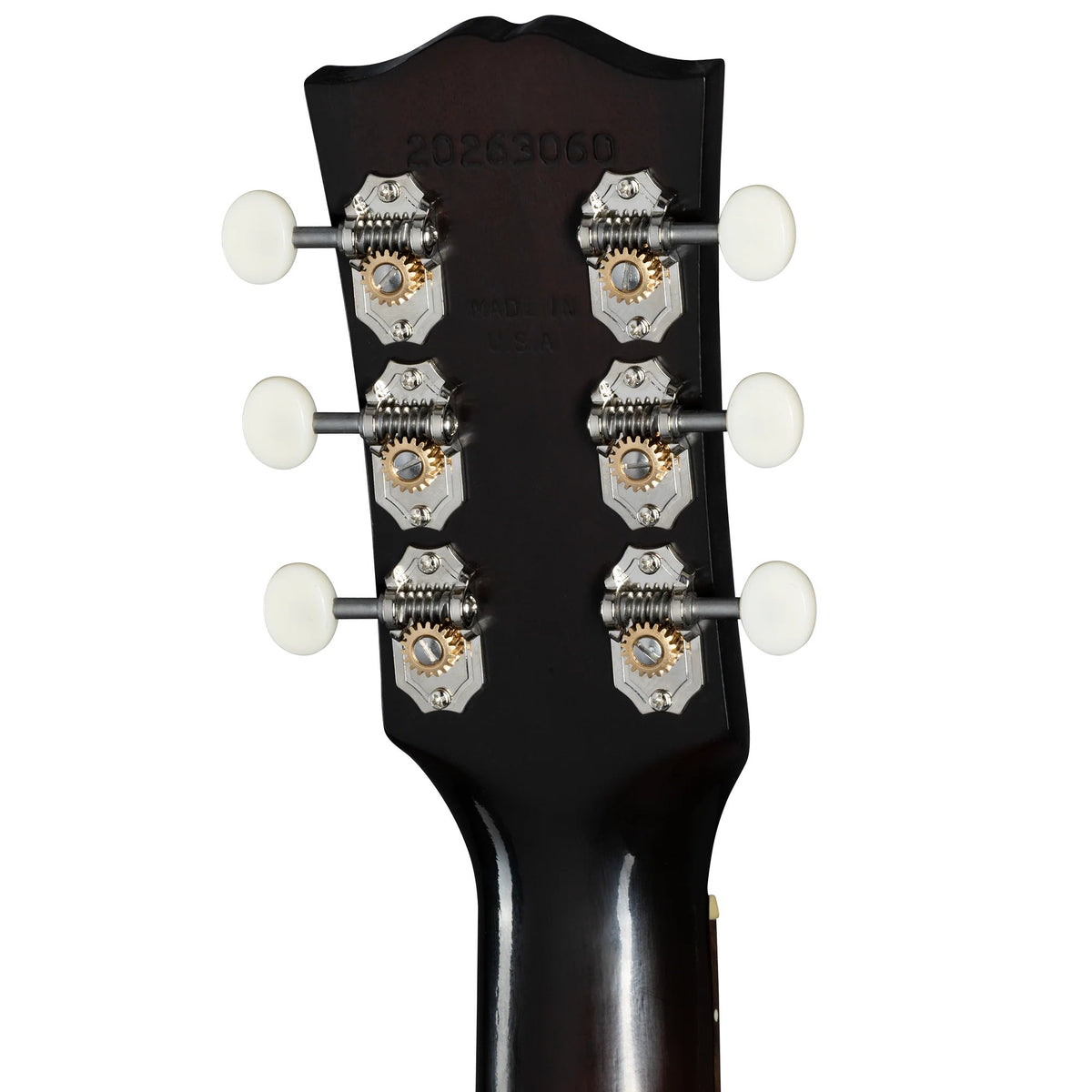 Đàn guitar acoustic Gibson 1942 Banner Southern Jumbo Reissue màu Vintage Sunburst – mặt sau đầu đàn và bộ khóa lên dây