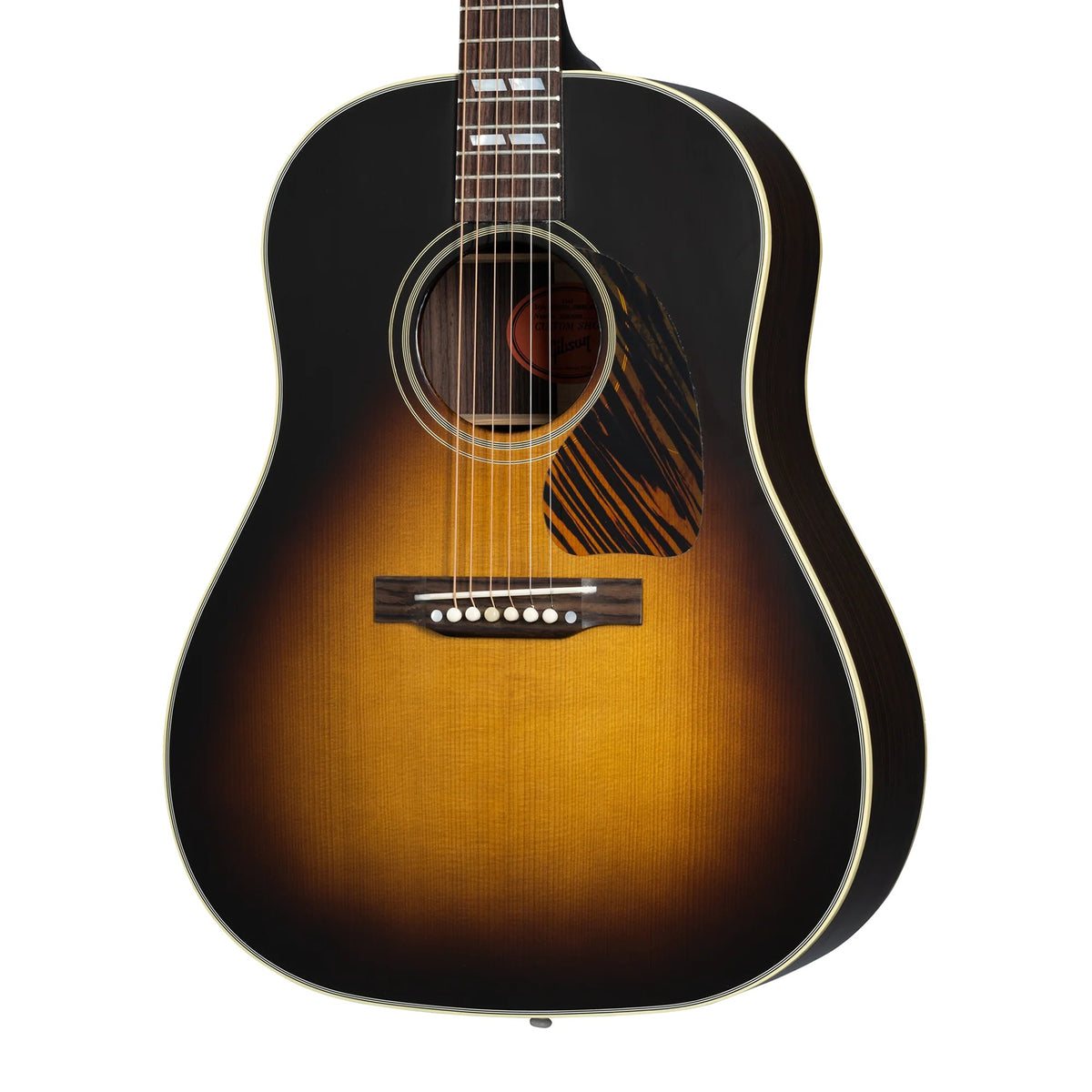 Đàn guitar acoustic Gibson 1942 Banner Southern Jumbo Reissue màu Vintage Sunburst – thùng đàn chụp nghiêng
