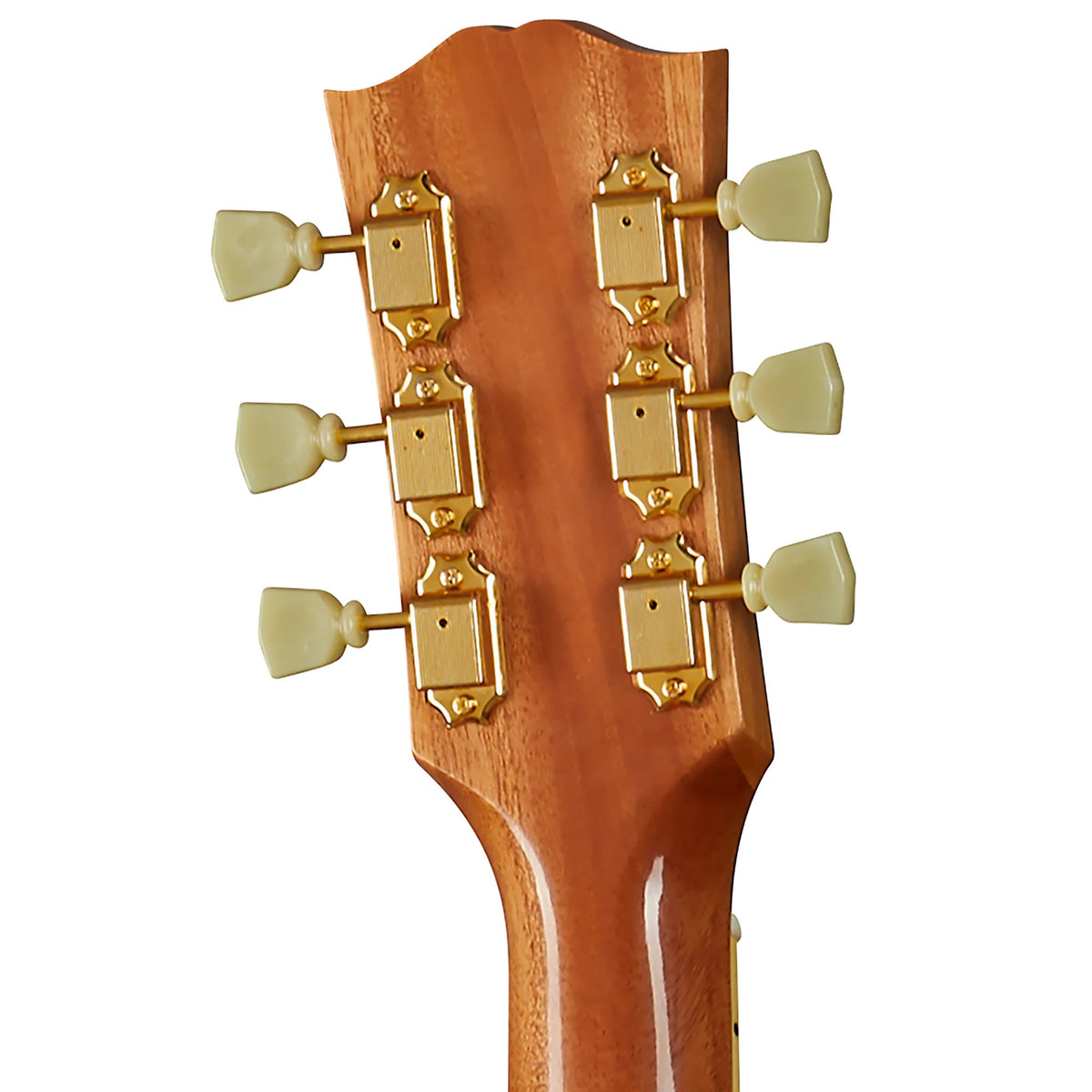Đàn guitar acoustic Gibson 1952 J-185 Reissue màu Antique Natural – mặt sau đầu đàn và bộ khóa lên dây