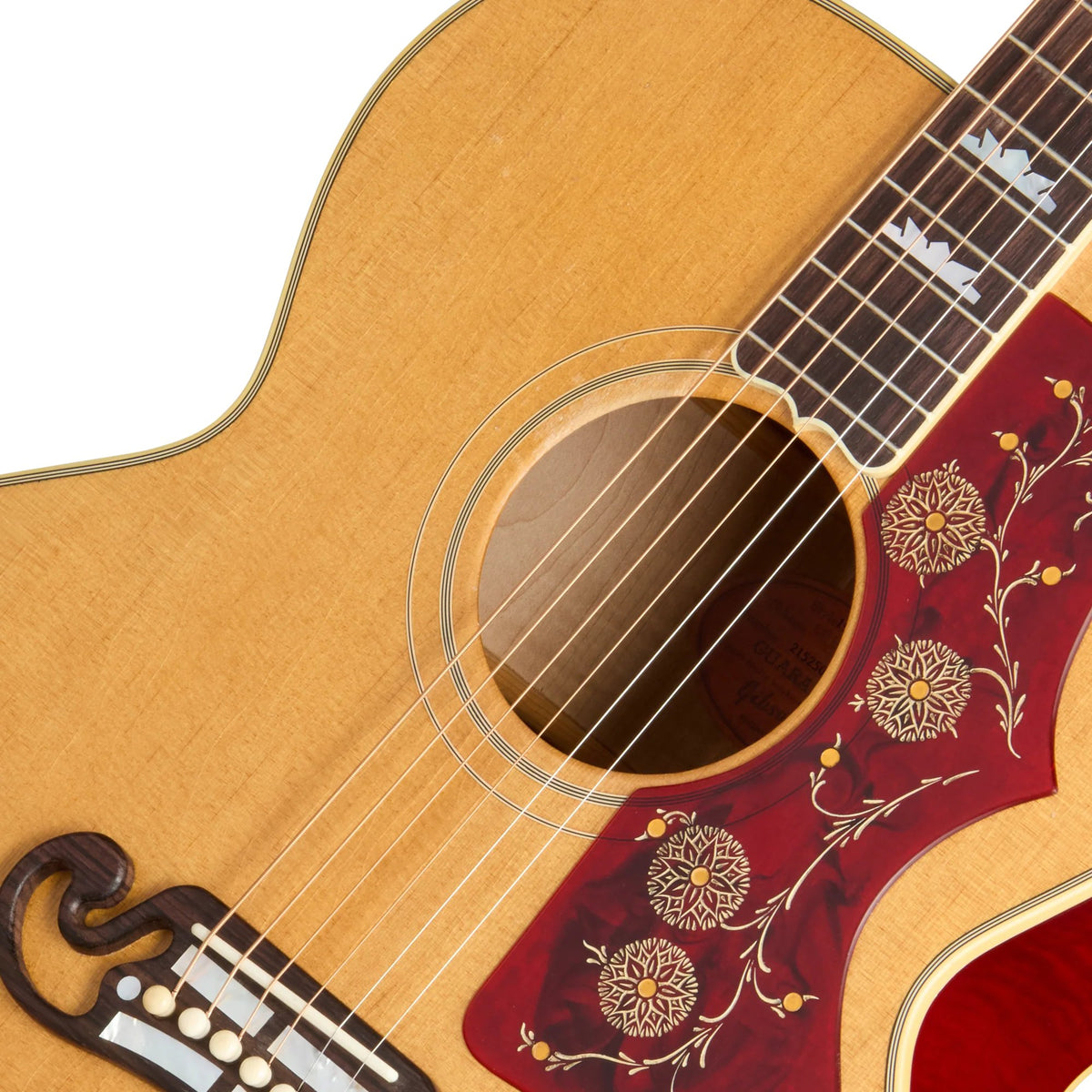Đàn guitar acoustic Gibson 1957 SJ-200 màu Light Aged Antique Natural Cherry – cận hoa văn viền lỗ thoát âm (rosette)