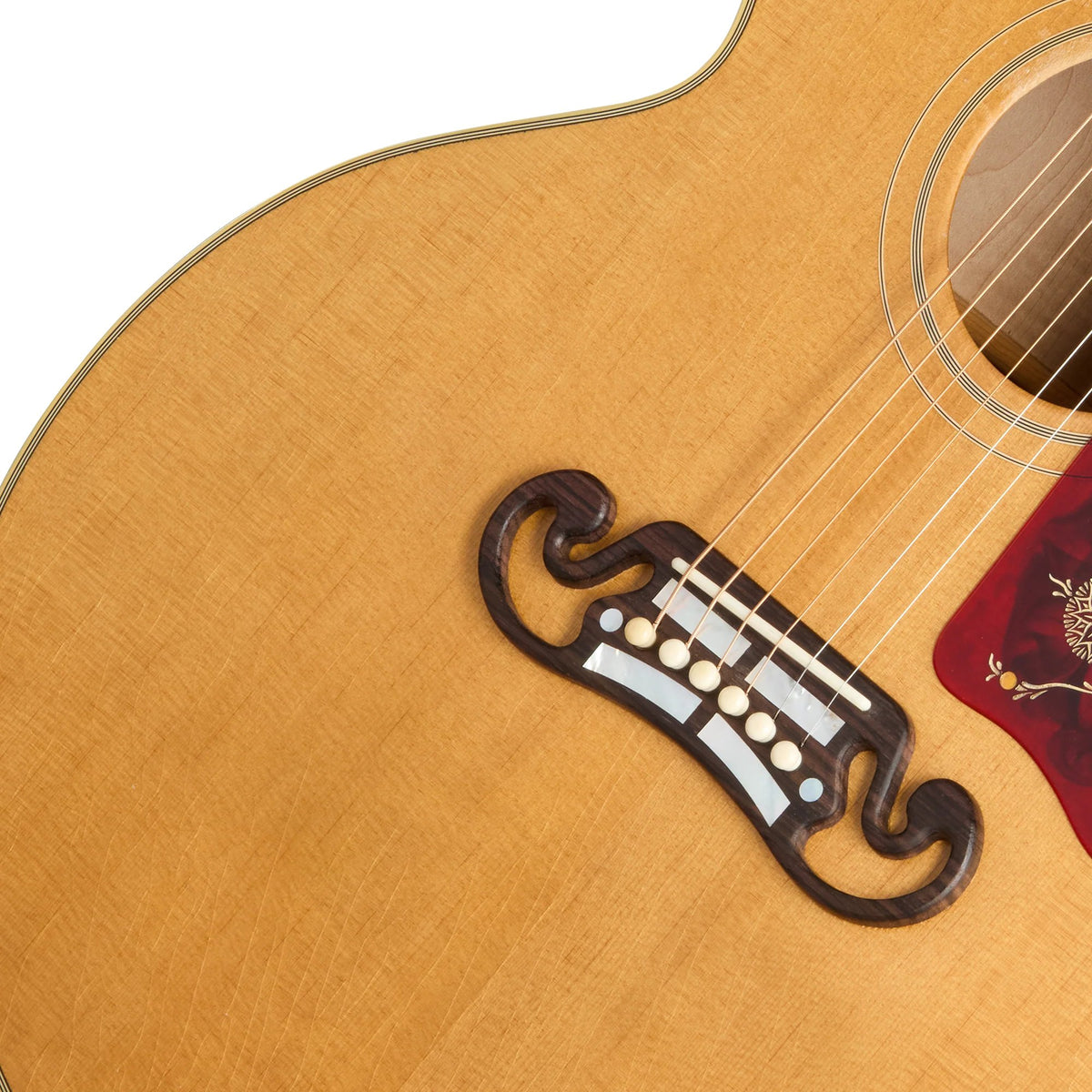 Đàn guitar acoustic Gibson 1957 SJ-200 màu Light Aged Antique Natural Cherry – cận lỗ thoát âm và ngựa đàn