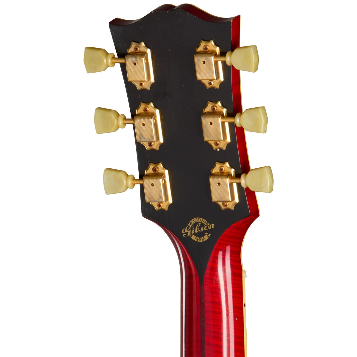Đàn guitar acoustic Gibson 1957 SJ-200 màu Light Aged Antique Natural Cherry – mặt sau đầu đàn và bộ khóa lên dây