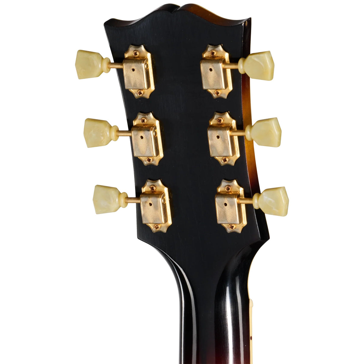 Đàn guitar acoustic Gibson 1957 SJ-200 màu Light Aged Vintage Sunburst – mặt sau đầu đàn và bộ khóa lên dây