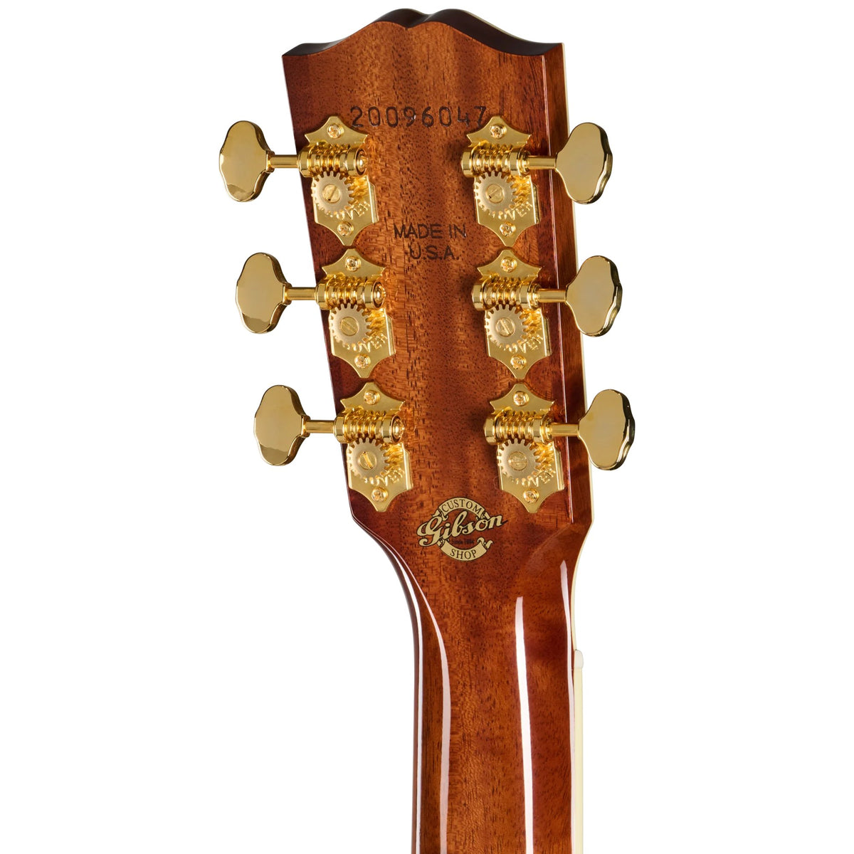 Đàn guitar acoustic Gibson Advanced Jumbo Anniversary Limited Edition màu Cremona Burst – mặt sau đầu đàn và bộ khóa lên dây