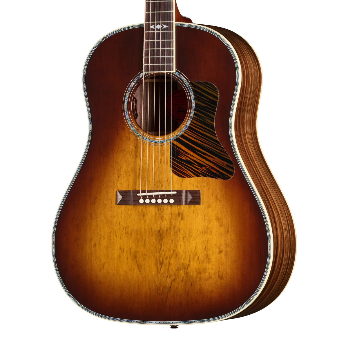 Đàn guitar acoustic Gibson Advanced Jumbo Anniversary Limited Edition màu Cremona Burst – thùng đàn chụp nghiêng