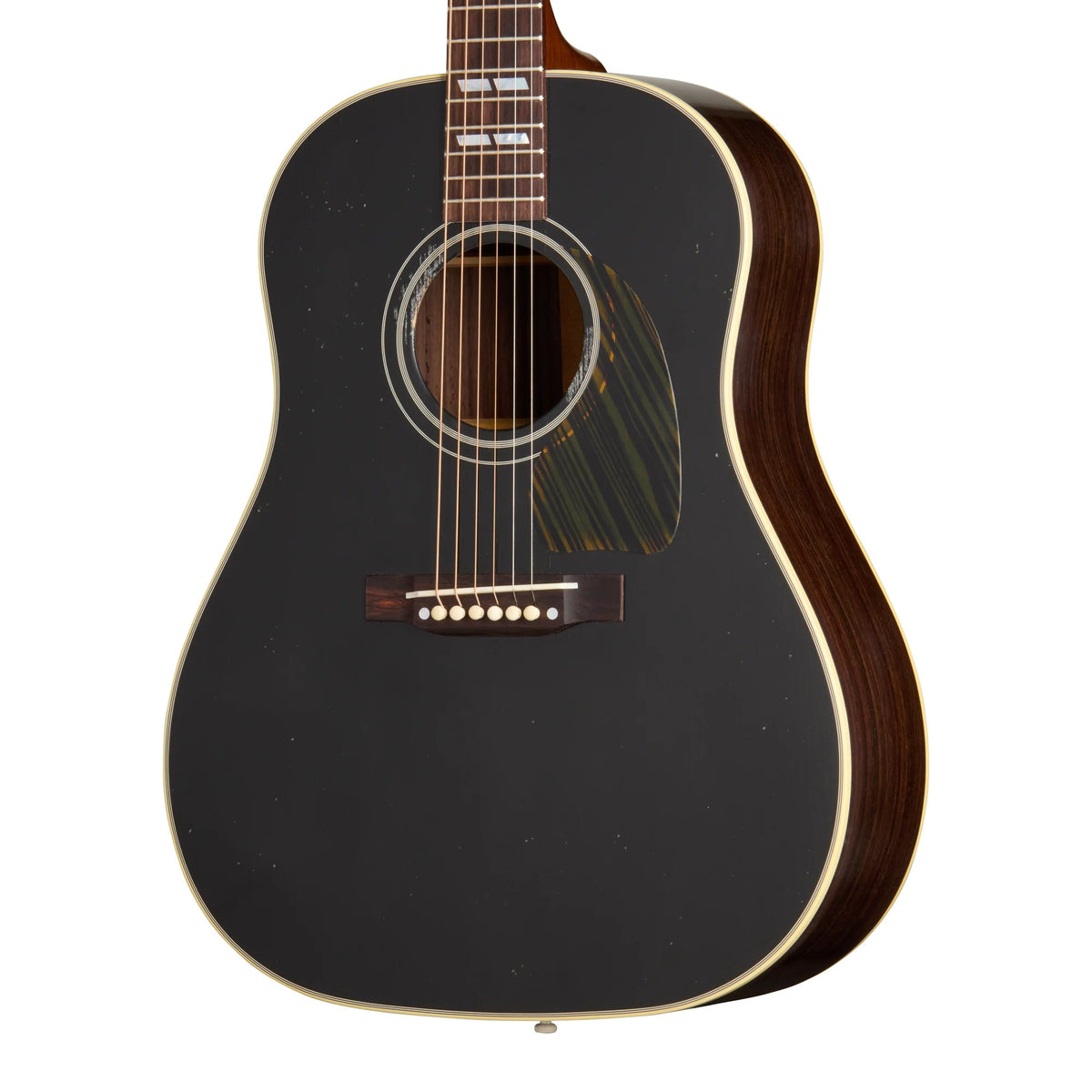 Đàn guitar acoustic Gibson Custom 1942 Banner Southern Jumbo Ebony Top màu Light Aged Ebony Top – cận thùng đàn mặt trước