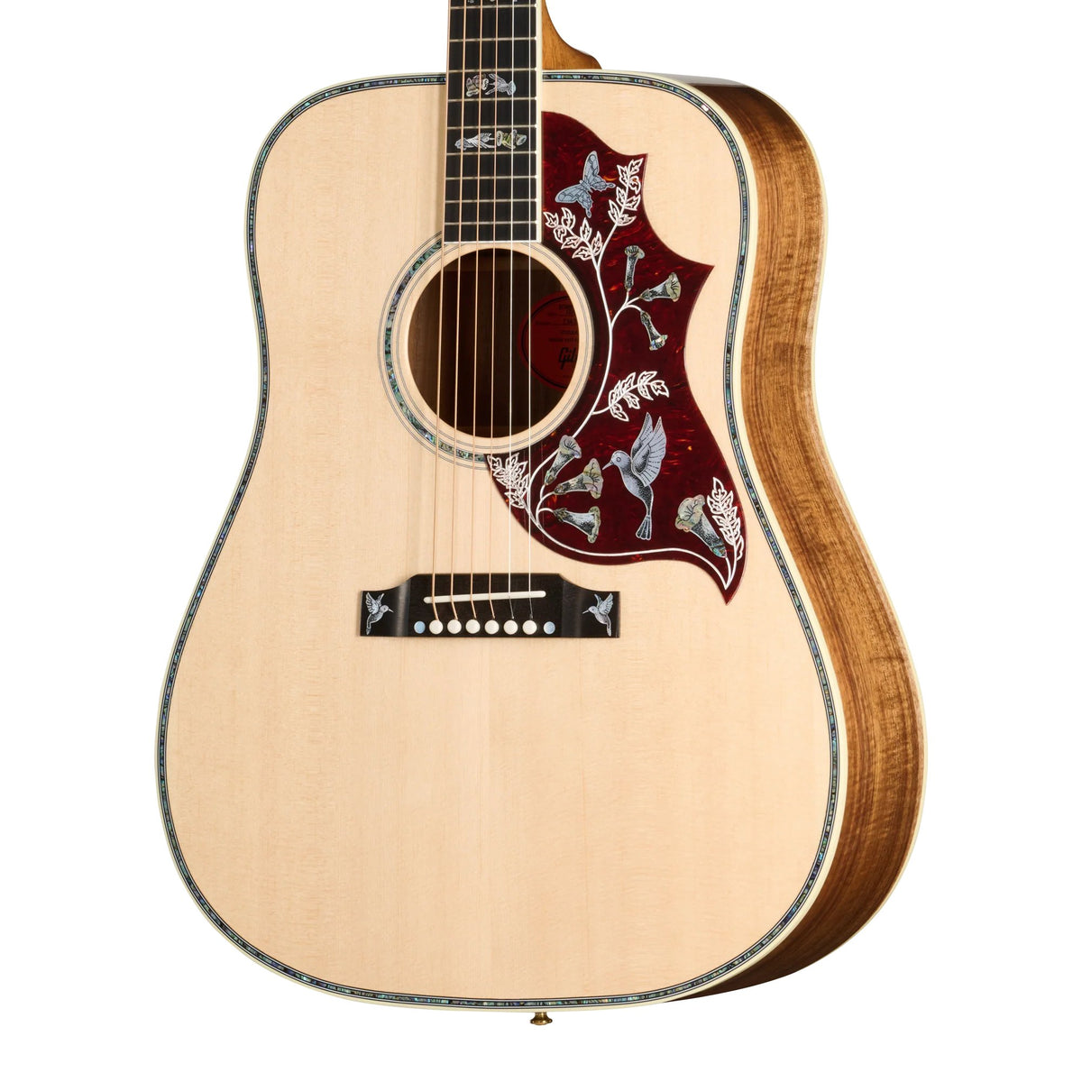 Đàn guitar acoustic Gibson Custom Hummingbird Custom Koa màu Antique Natural – cận thùng đàn mặt trước